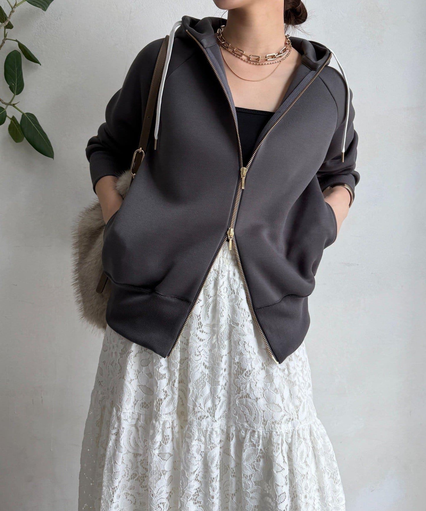 梅子色拉鍊連帽衛衣