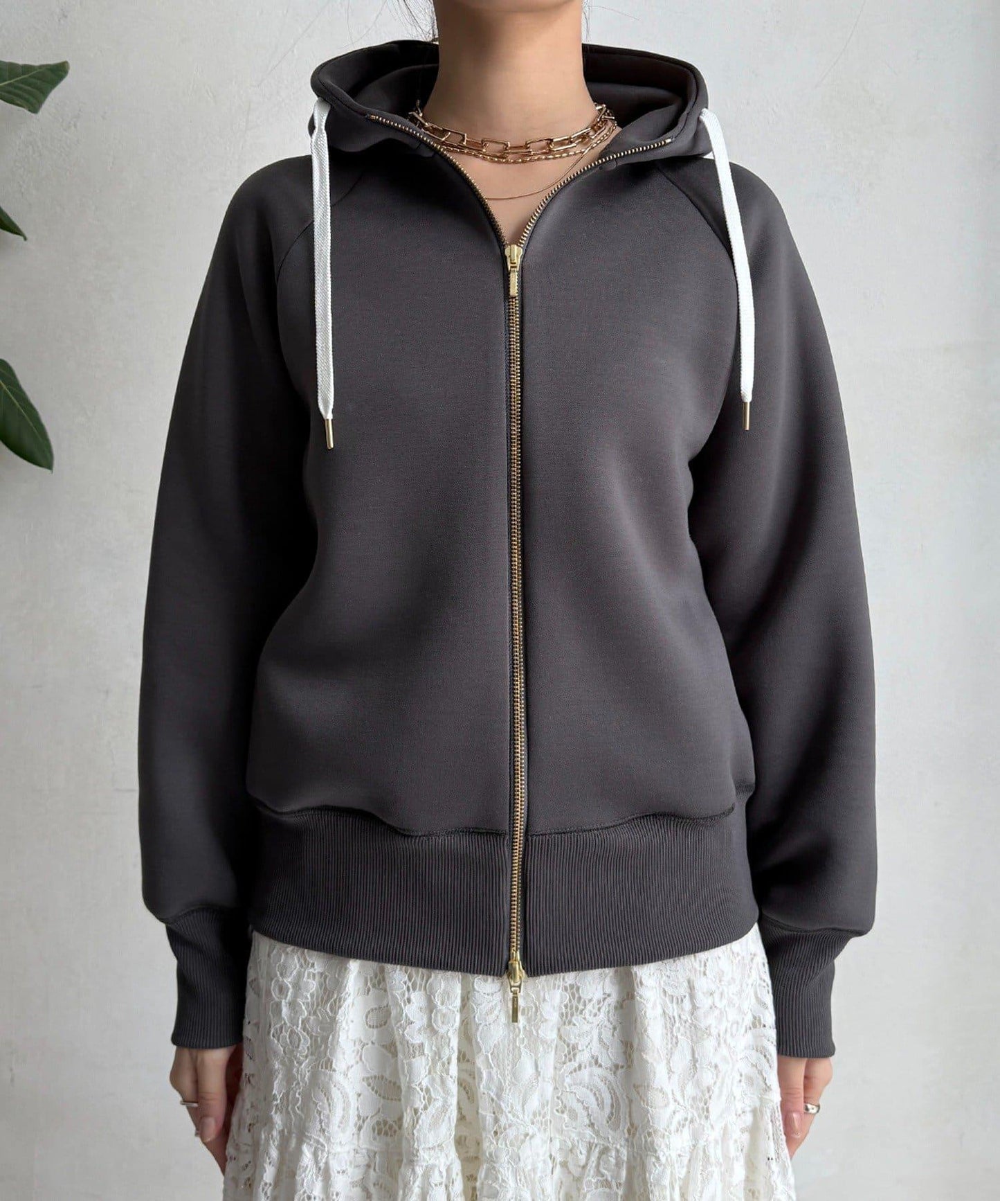 梅子色拉鍊連帽衛衣