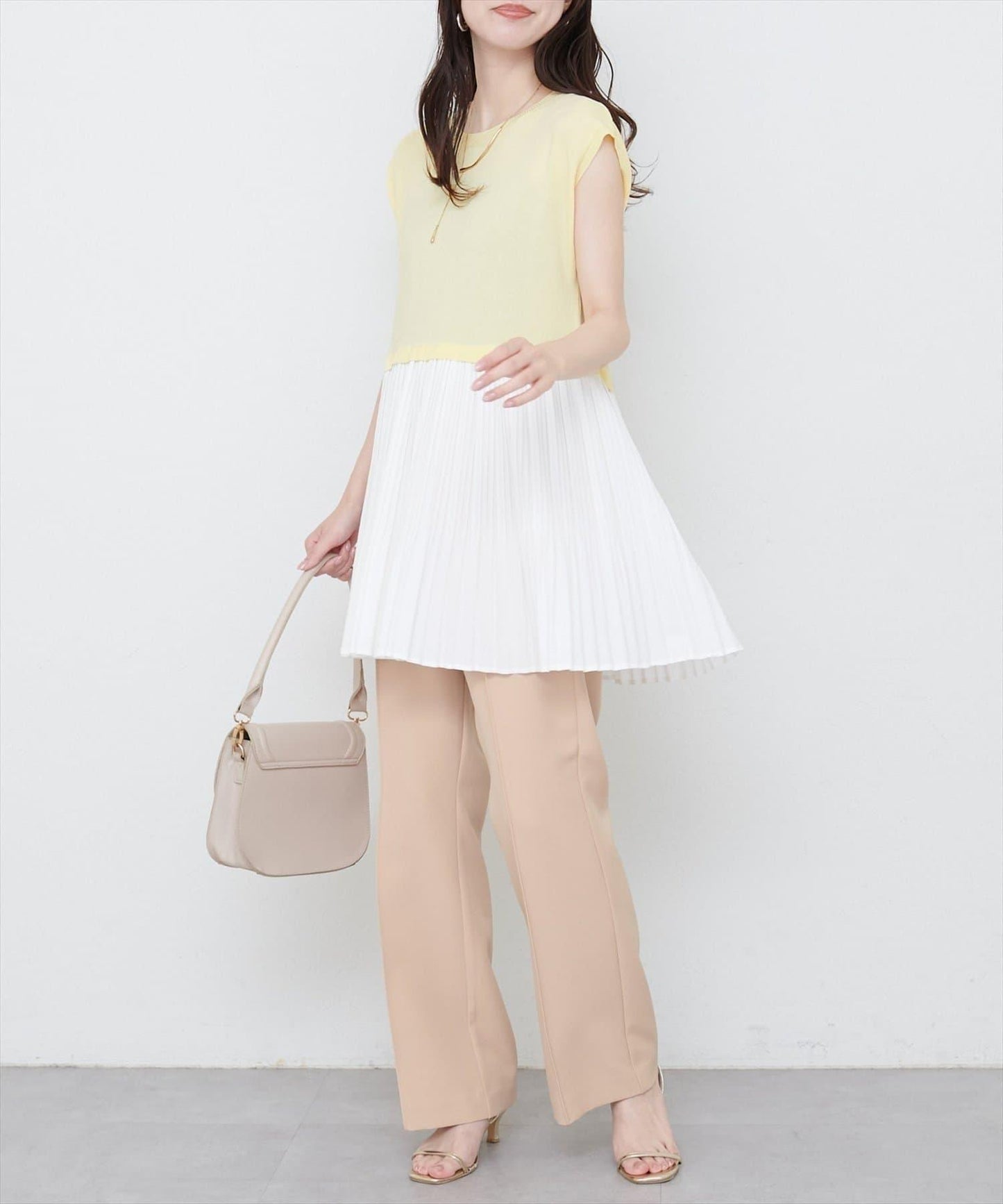 【natural couture】拼接百褶針織衫