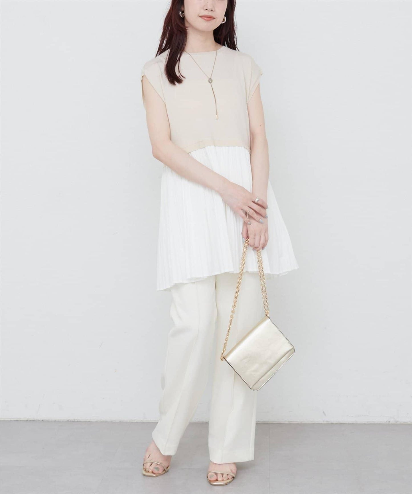 【natural couture】拼接百褶針織衫