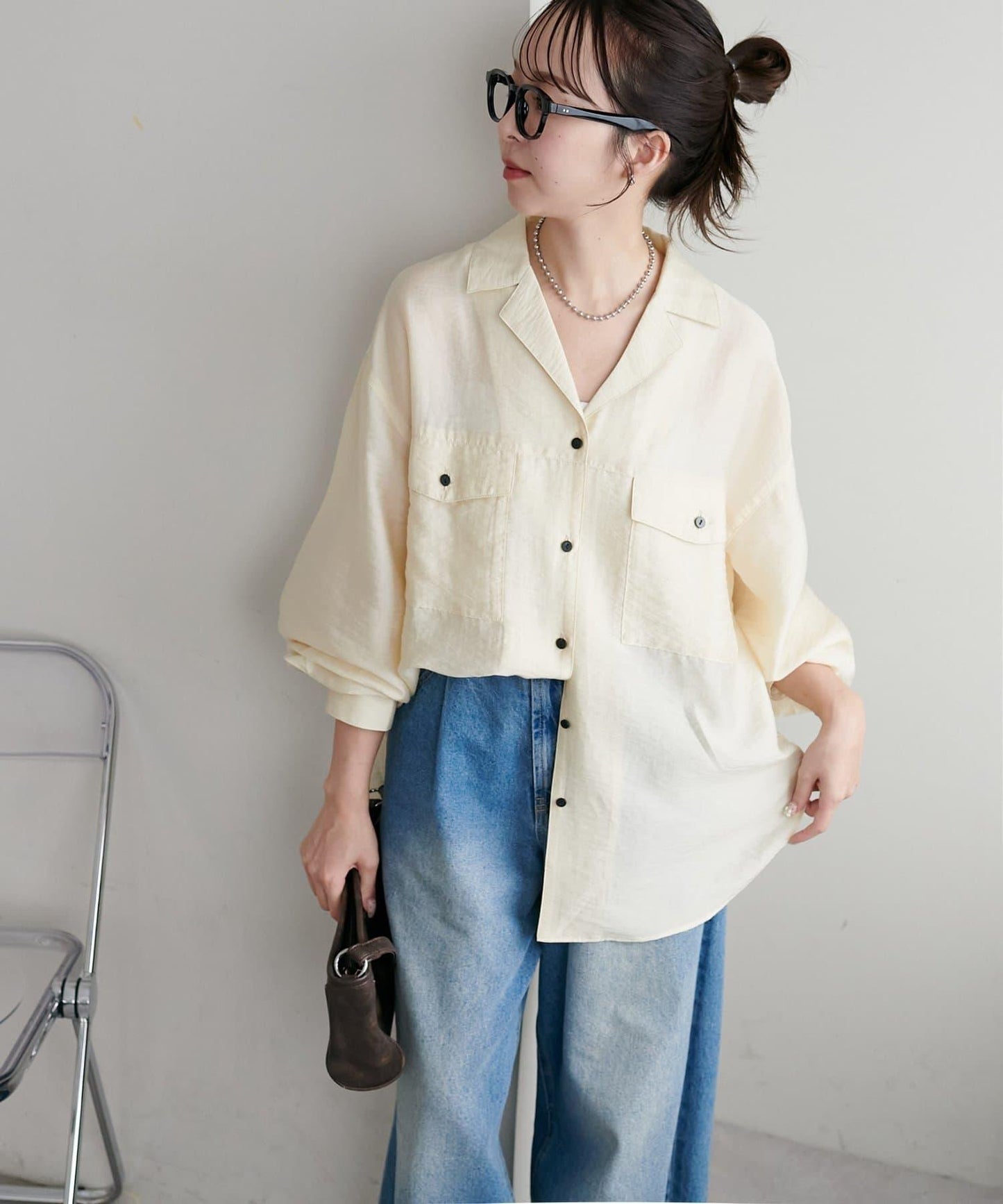 【Discoat】透視黑色紐扣開領襯衫