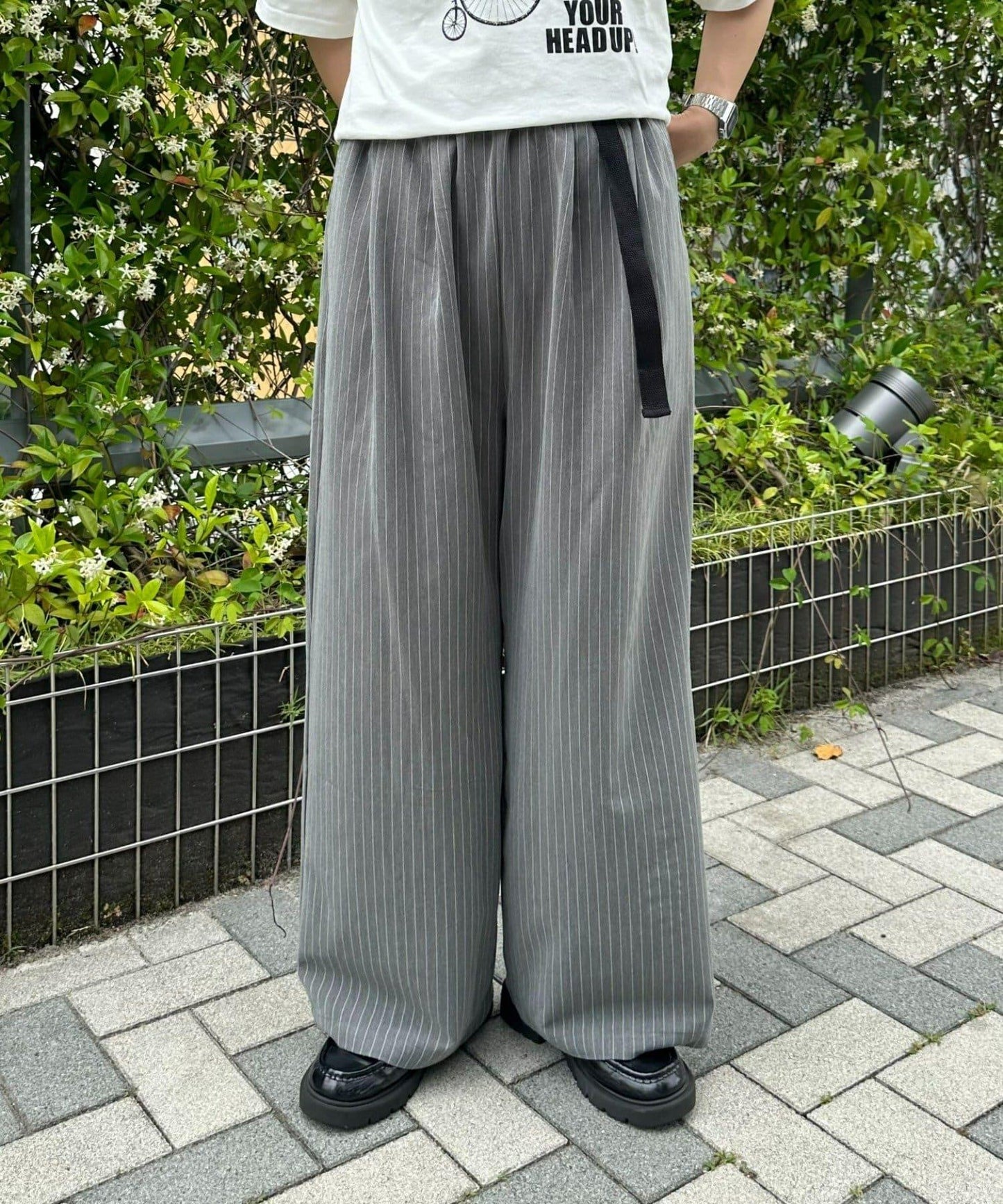 【UNISEX】側邊腰帶寬鬆西裝褲