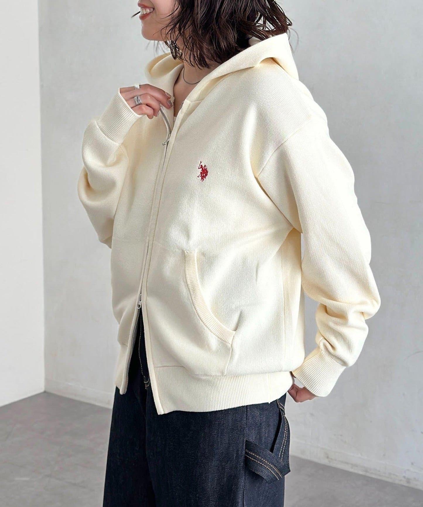 【U.S. POLO ASSN.】衛衣風針織拉鍊連帽衫