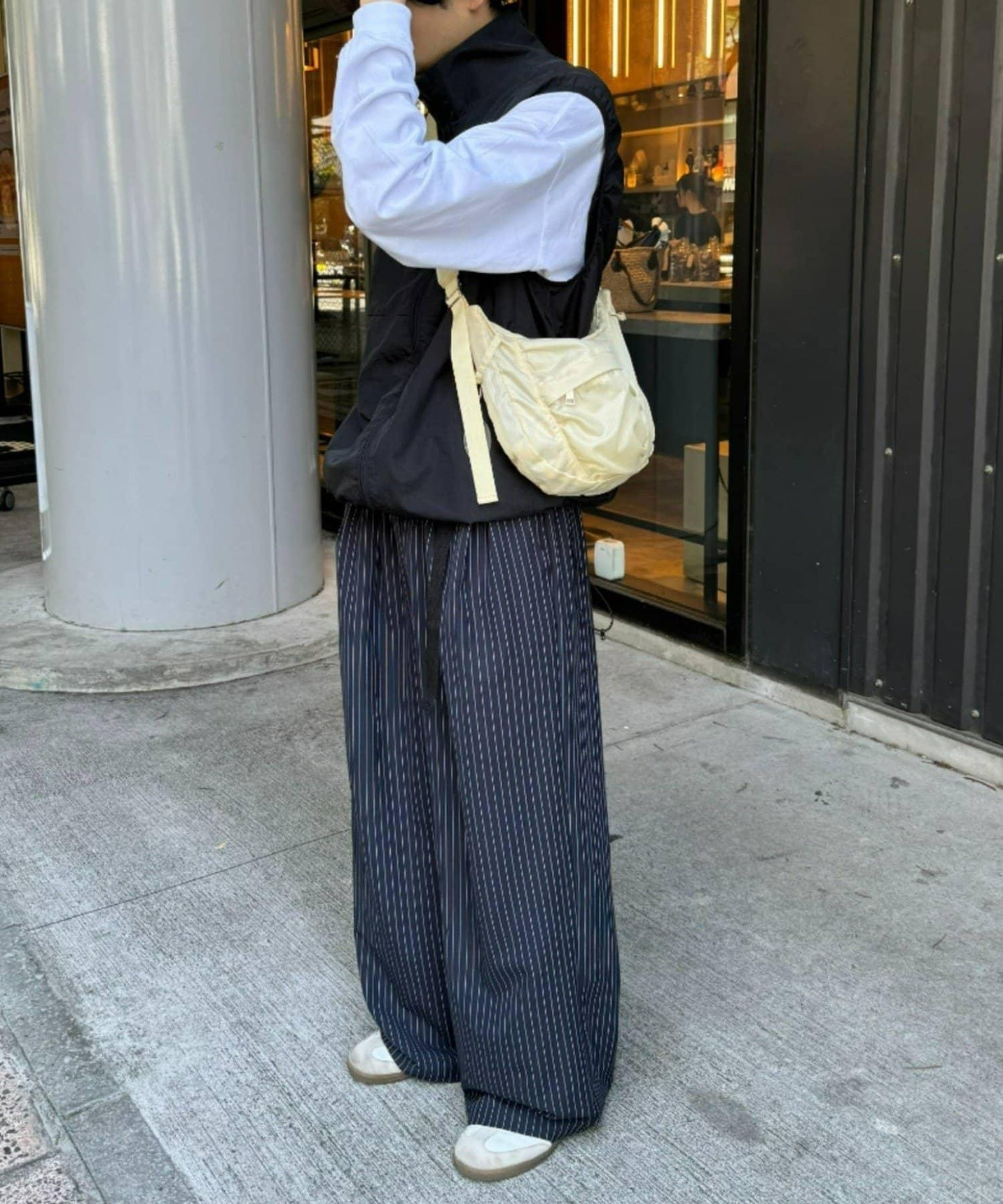 【UNISEX】側邊腰帶寬鬆西裝褲