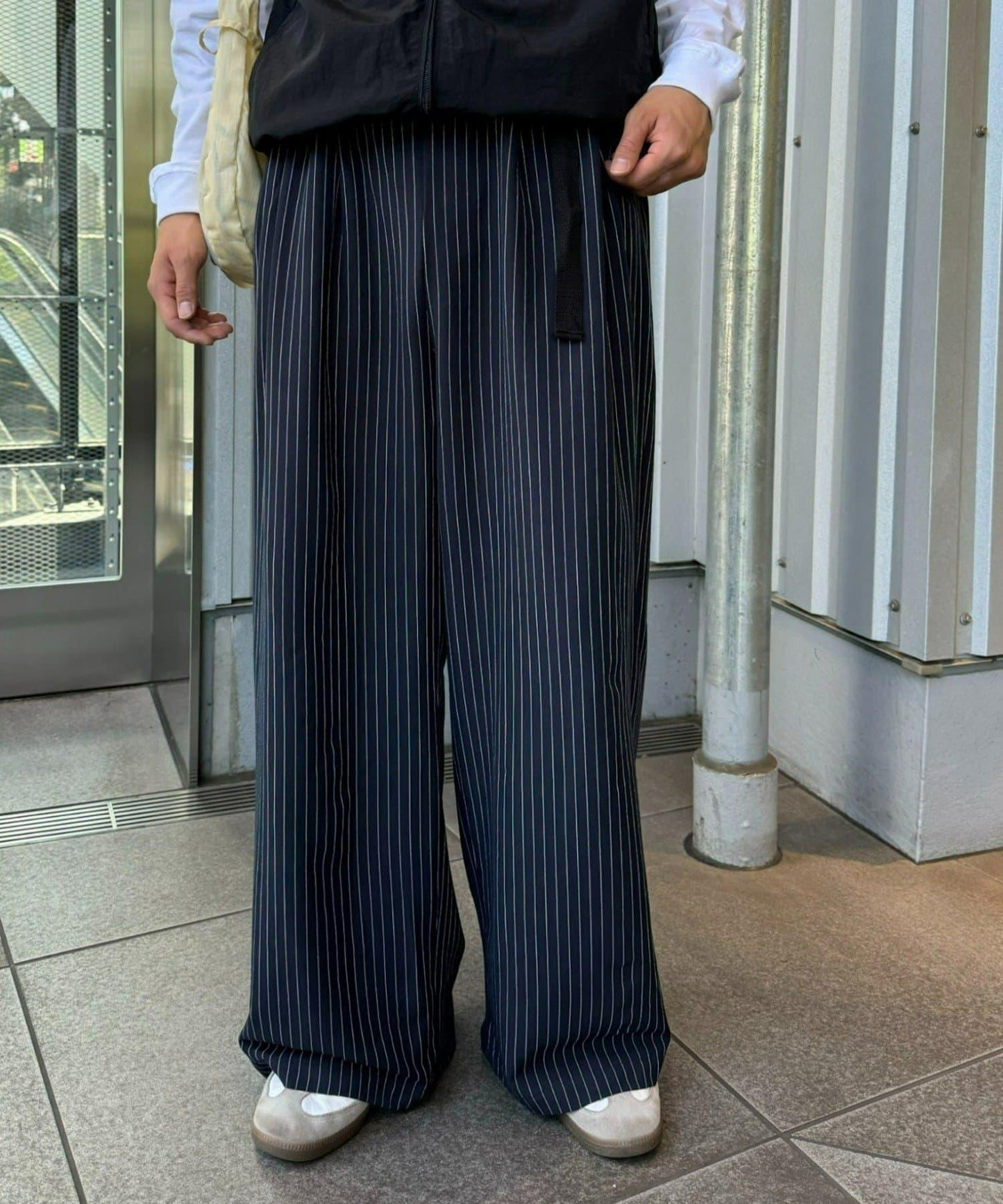 【UNISEX】側邊腰帶寬鬆西裝褲