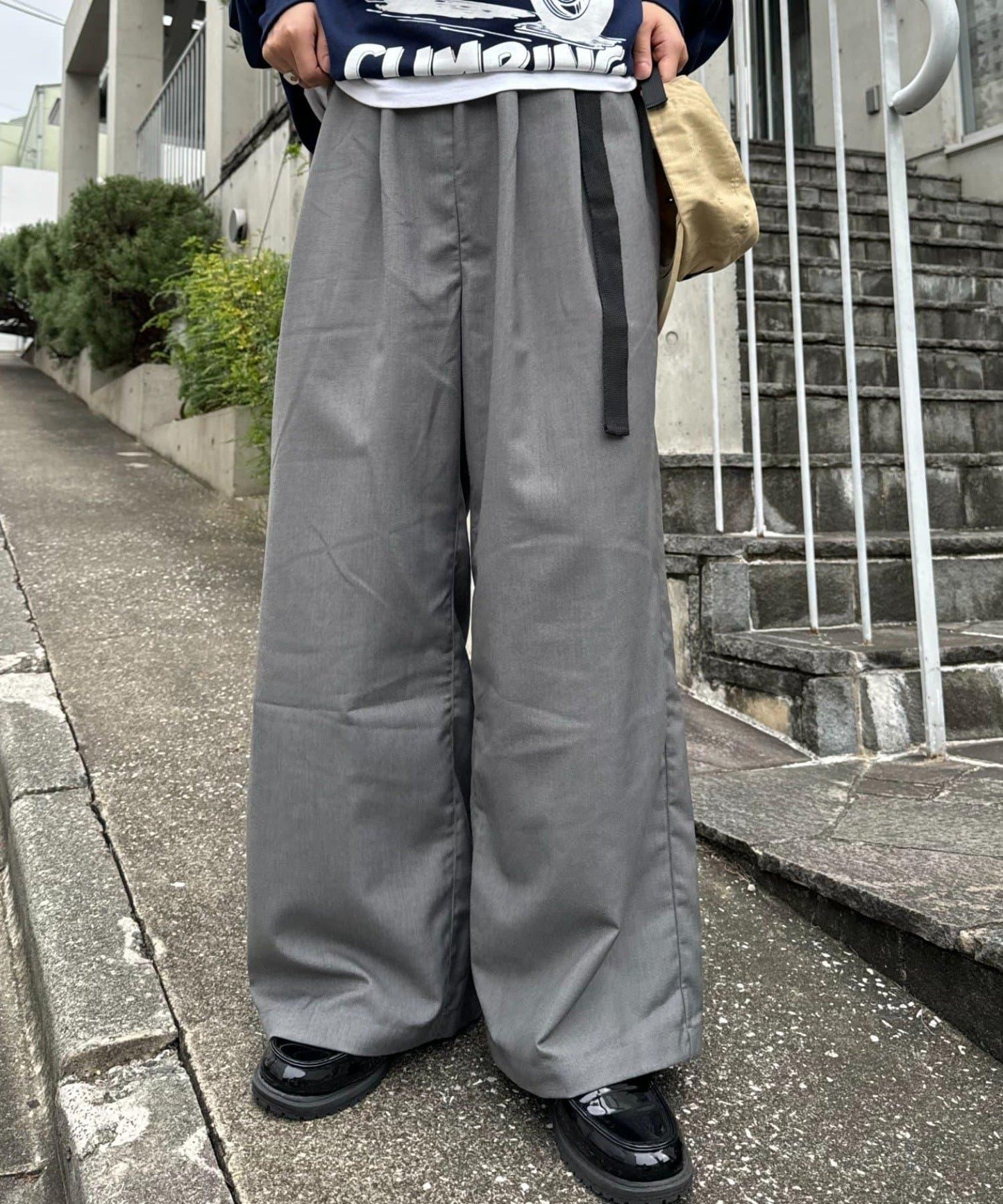 【UNISEX】側邊腰帶寬鬆西裝褲