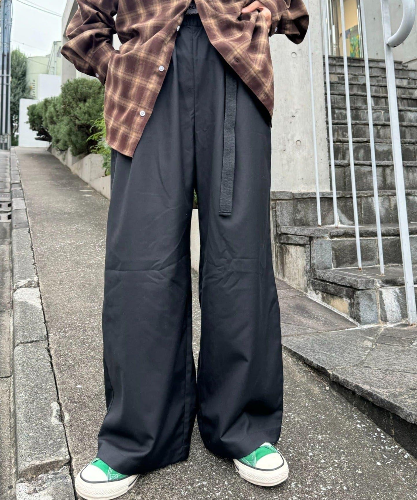 【UNISEX】側邊腰帶寬鬆西裝褲