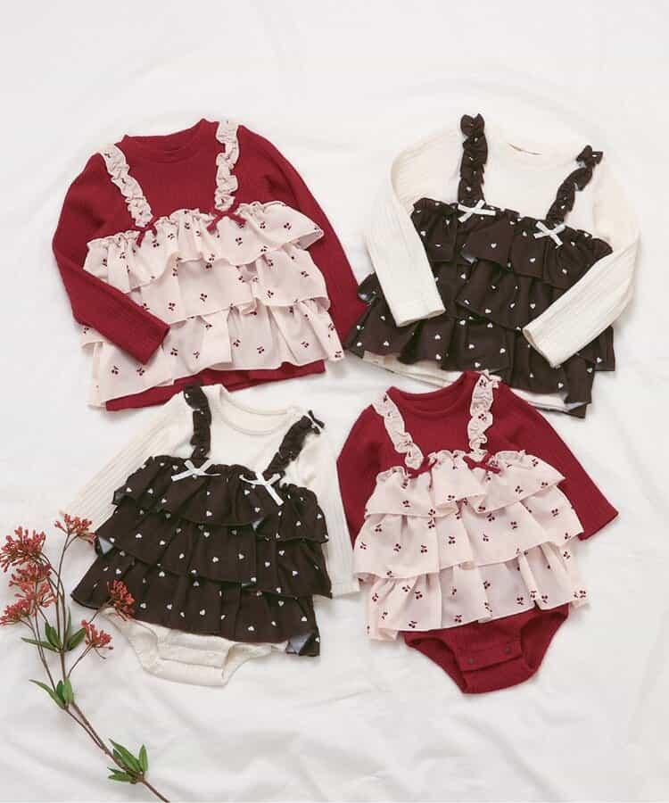 櫻桃愛心圖案層疊上衣