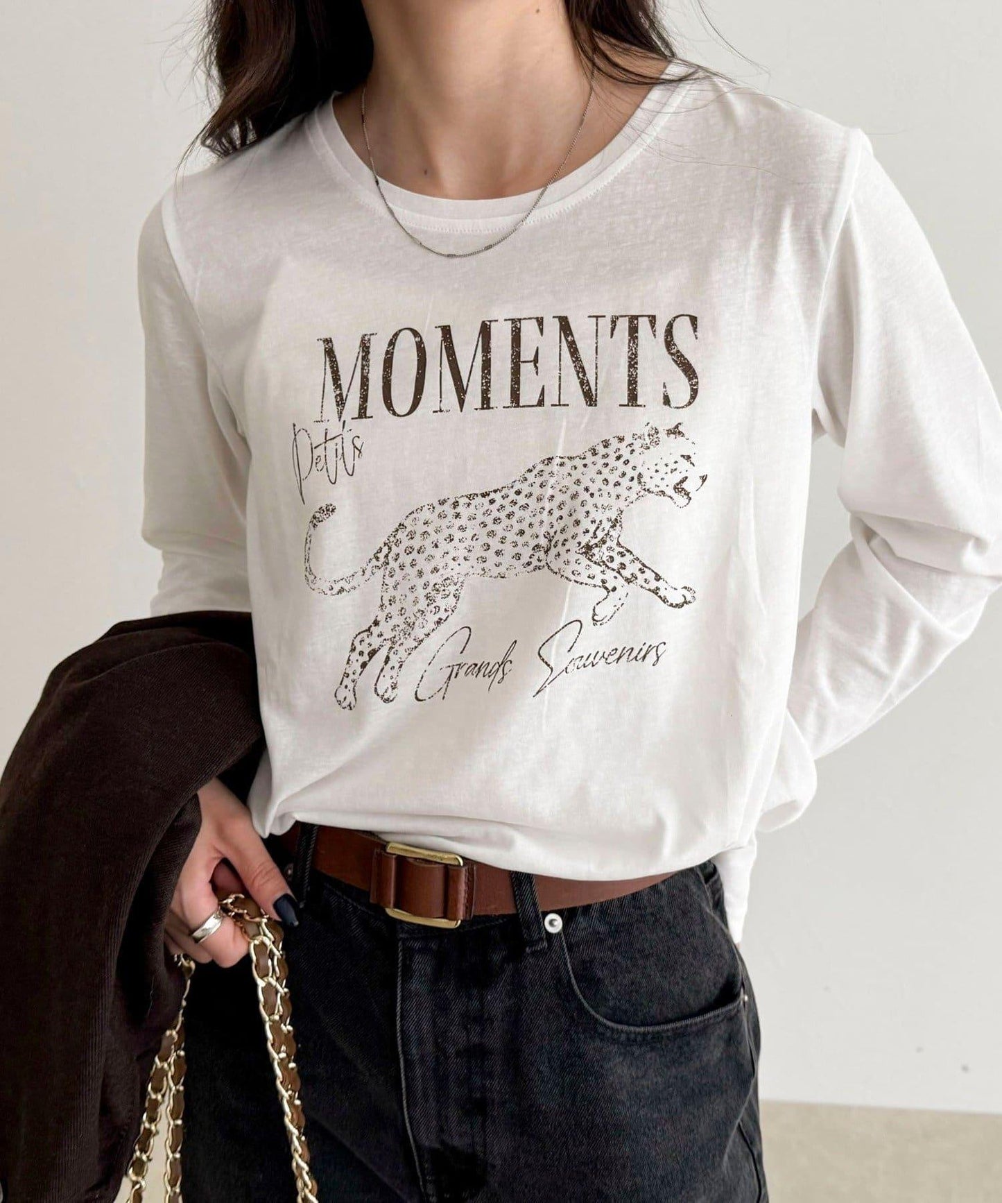 豹紋印花長袖T恤