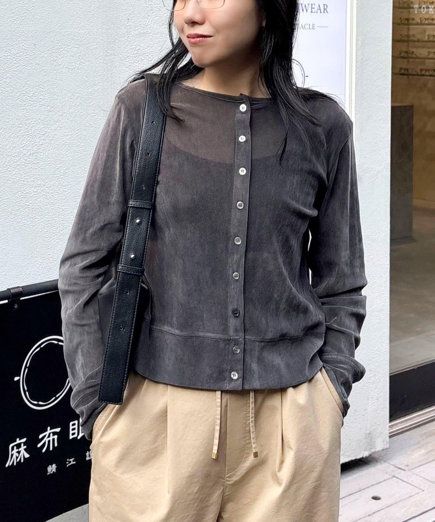 透視植絨短款開衫