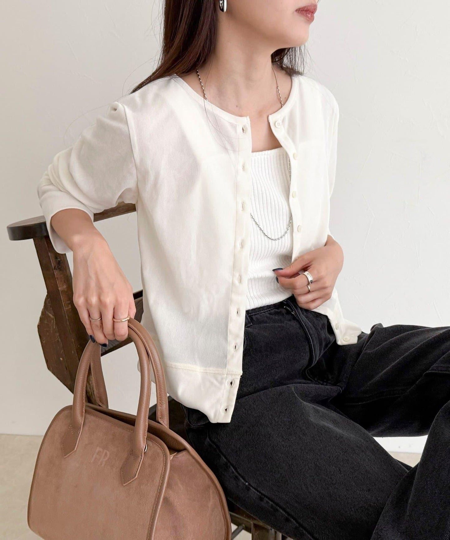 透視植絨短款開衫