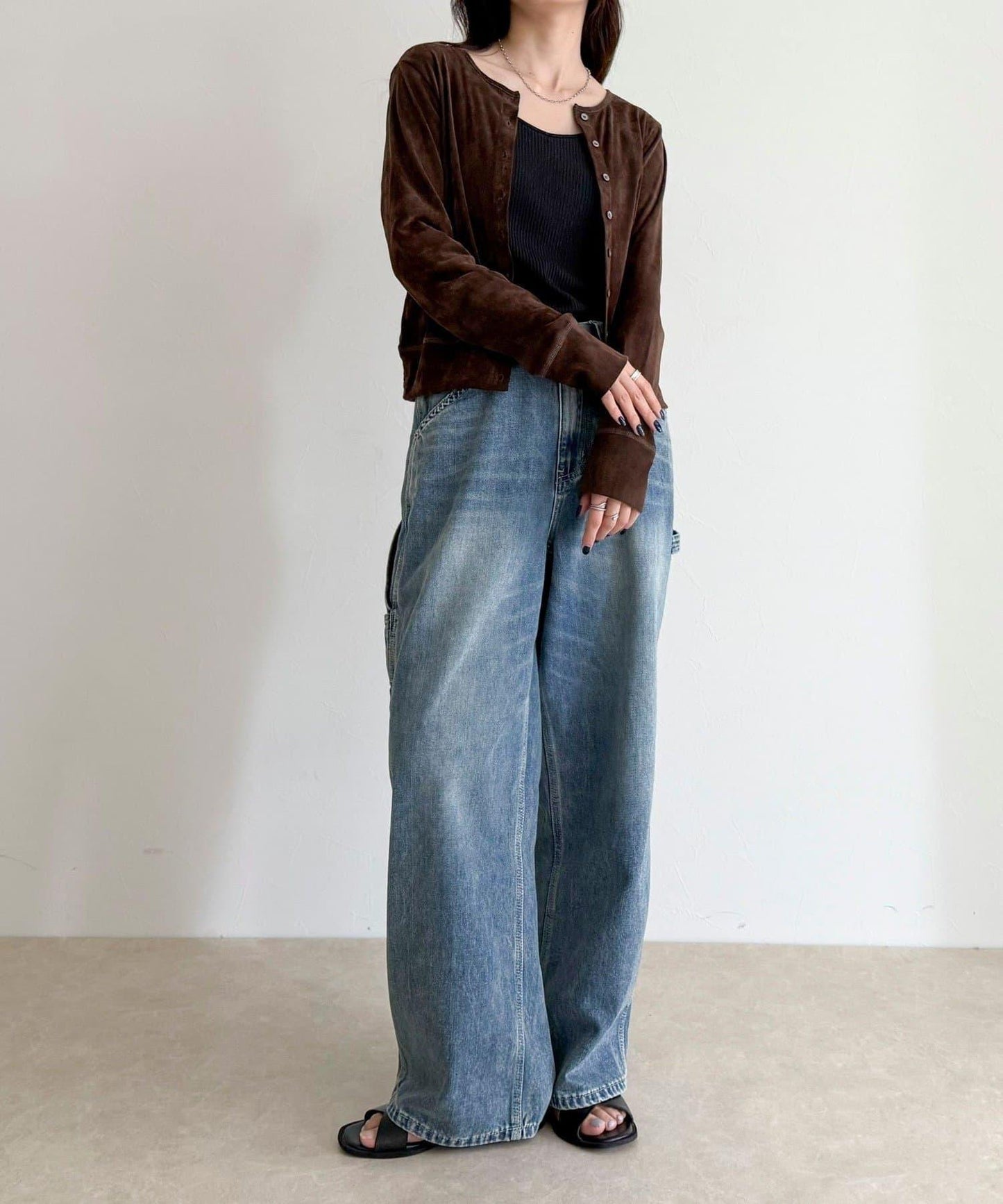 透視植絨短款開衫