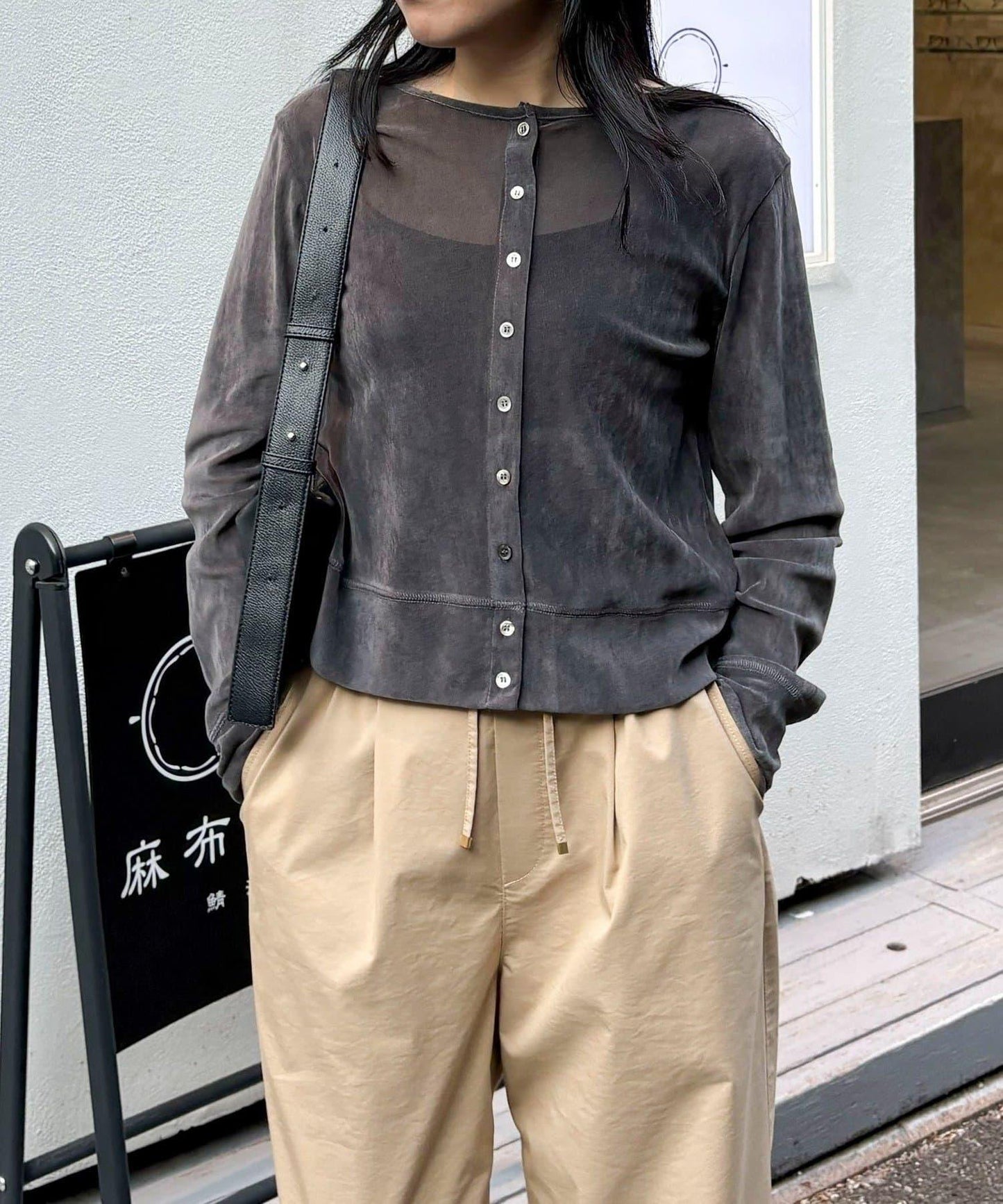 透視植絨短款開衫