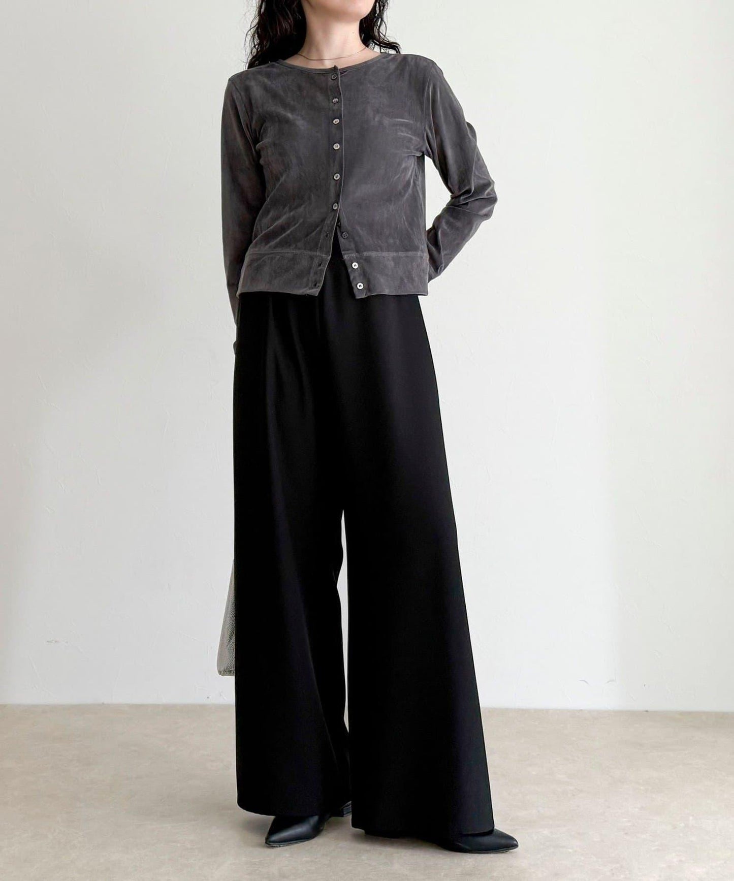 透視植絨短款開衫