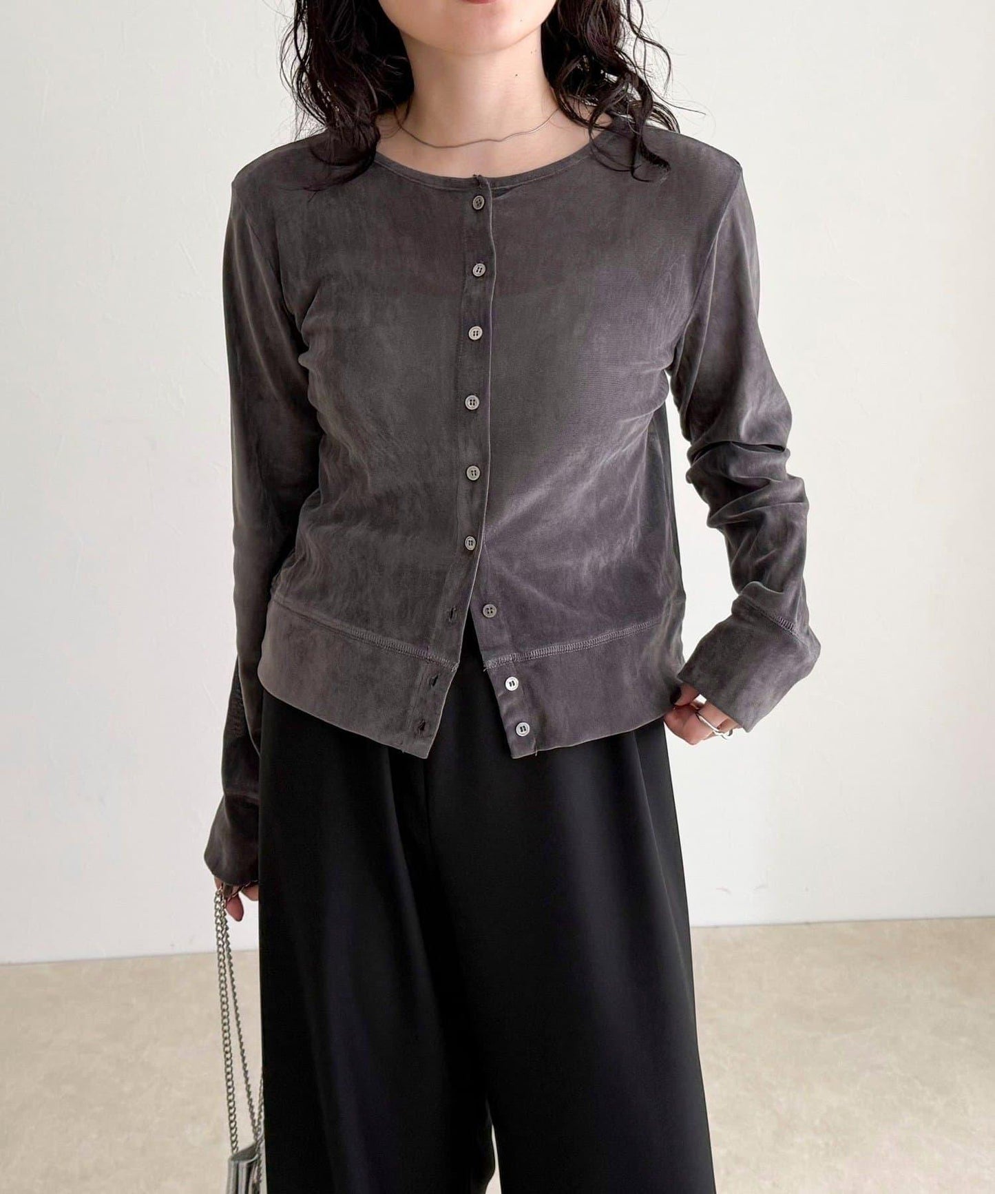 透視植絨短款開衫