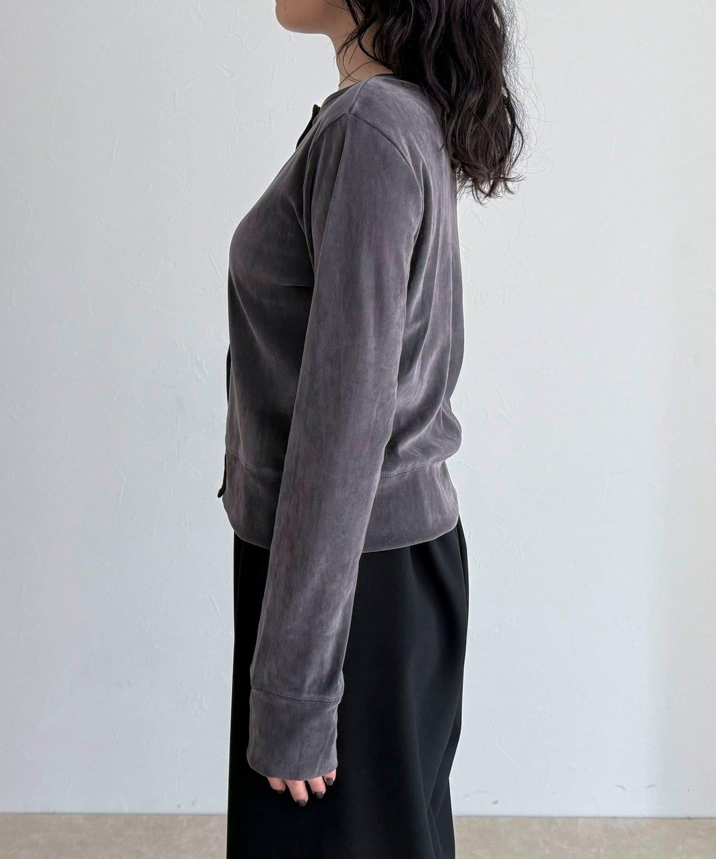 透視植絨短款開衫