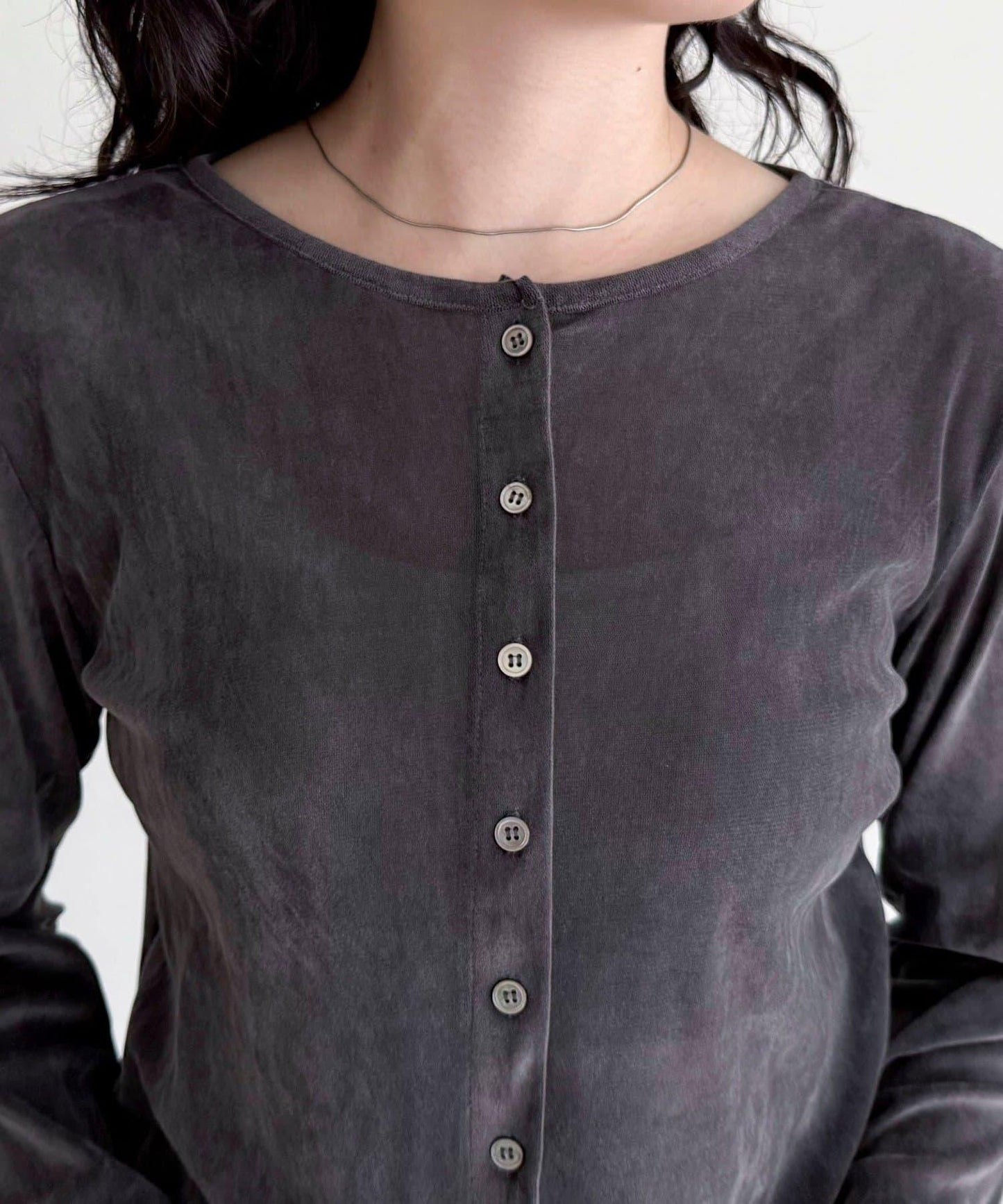 透視植絨短款開衫