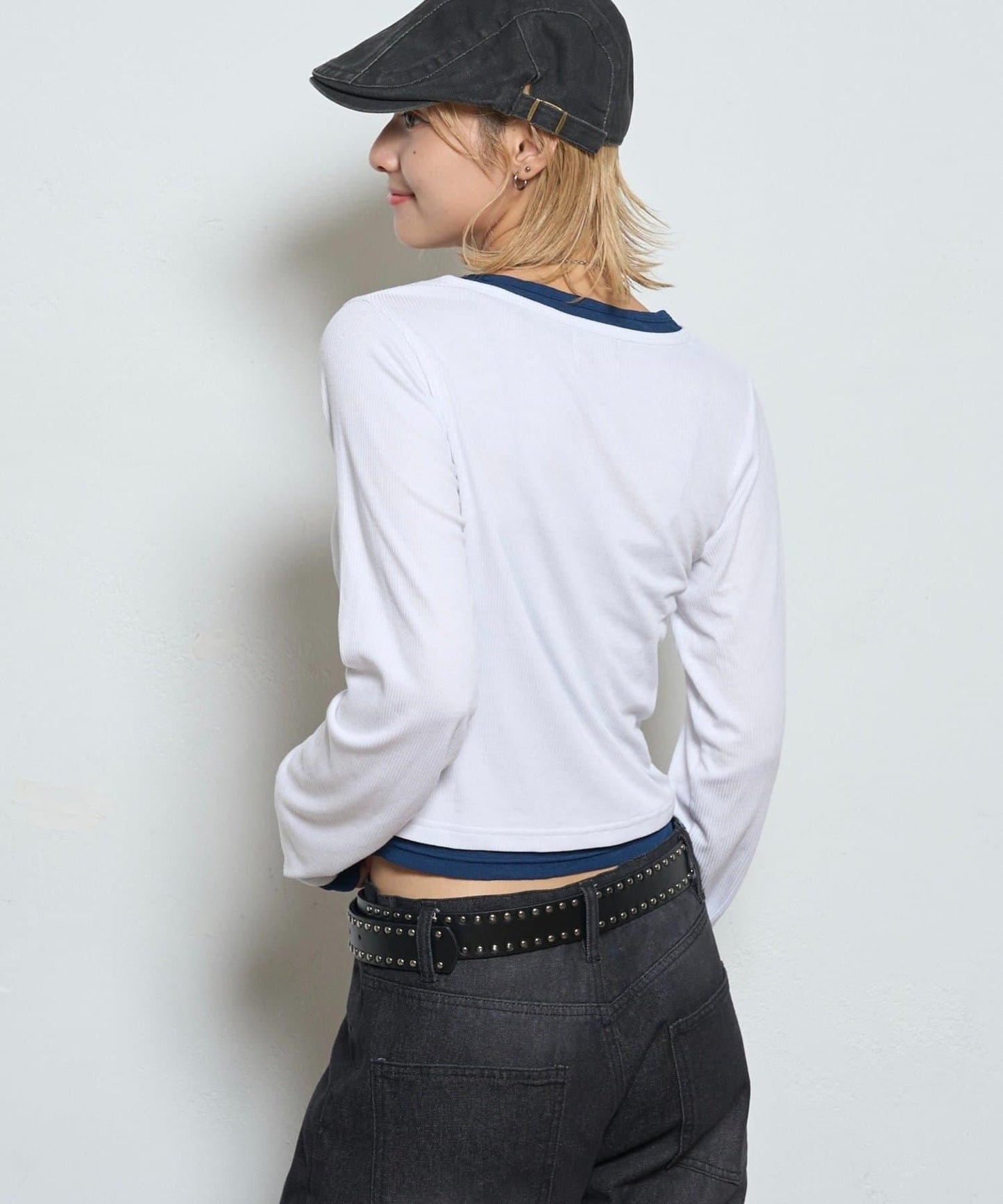 拼接亨利領上衣