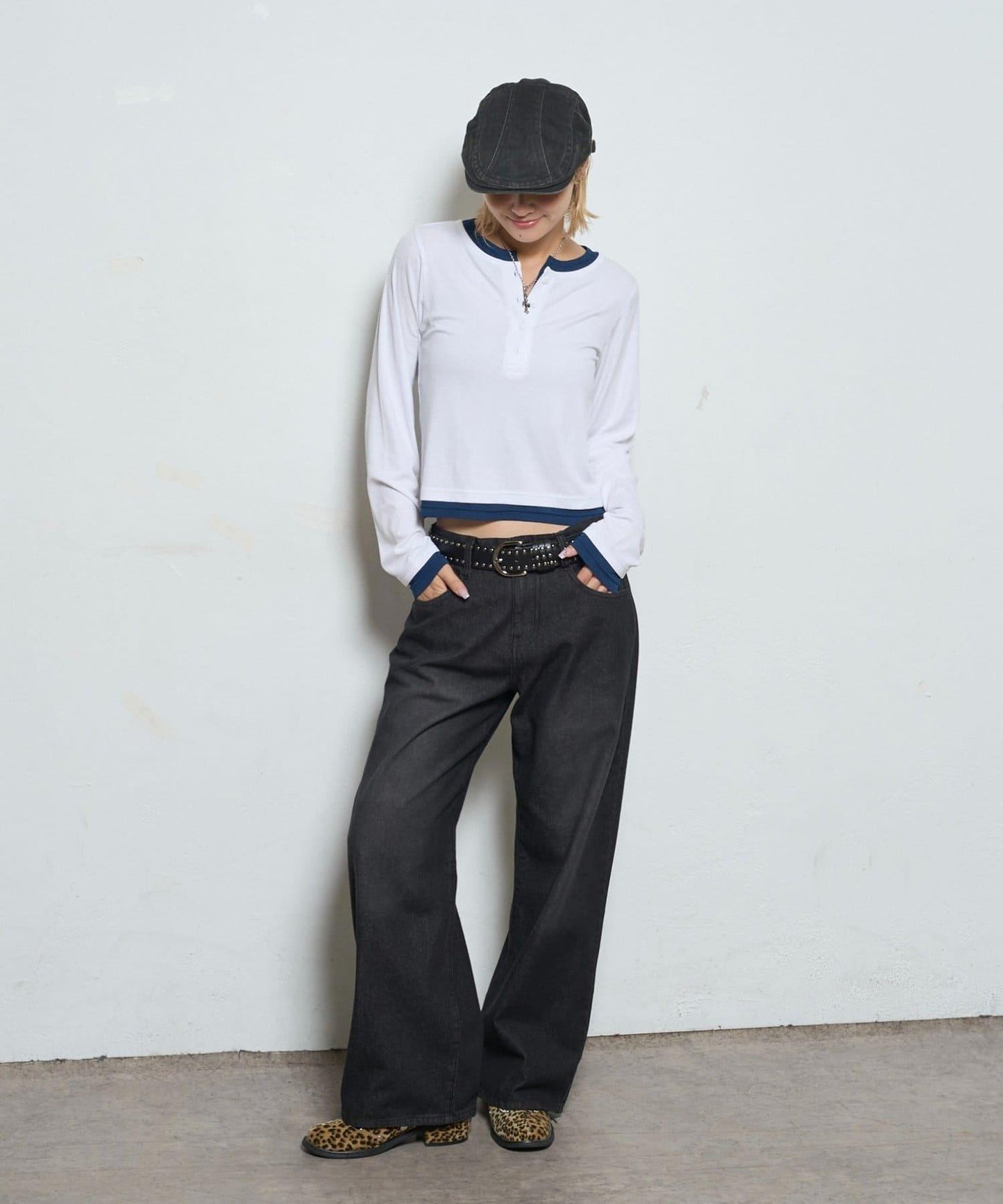 拼接亨利領上衣