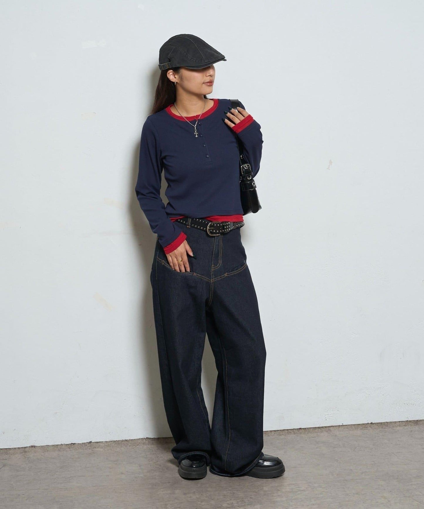 拼接亨利領上衣