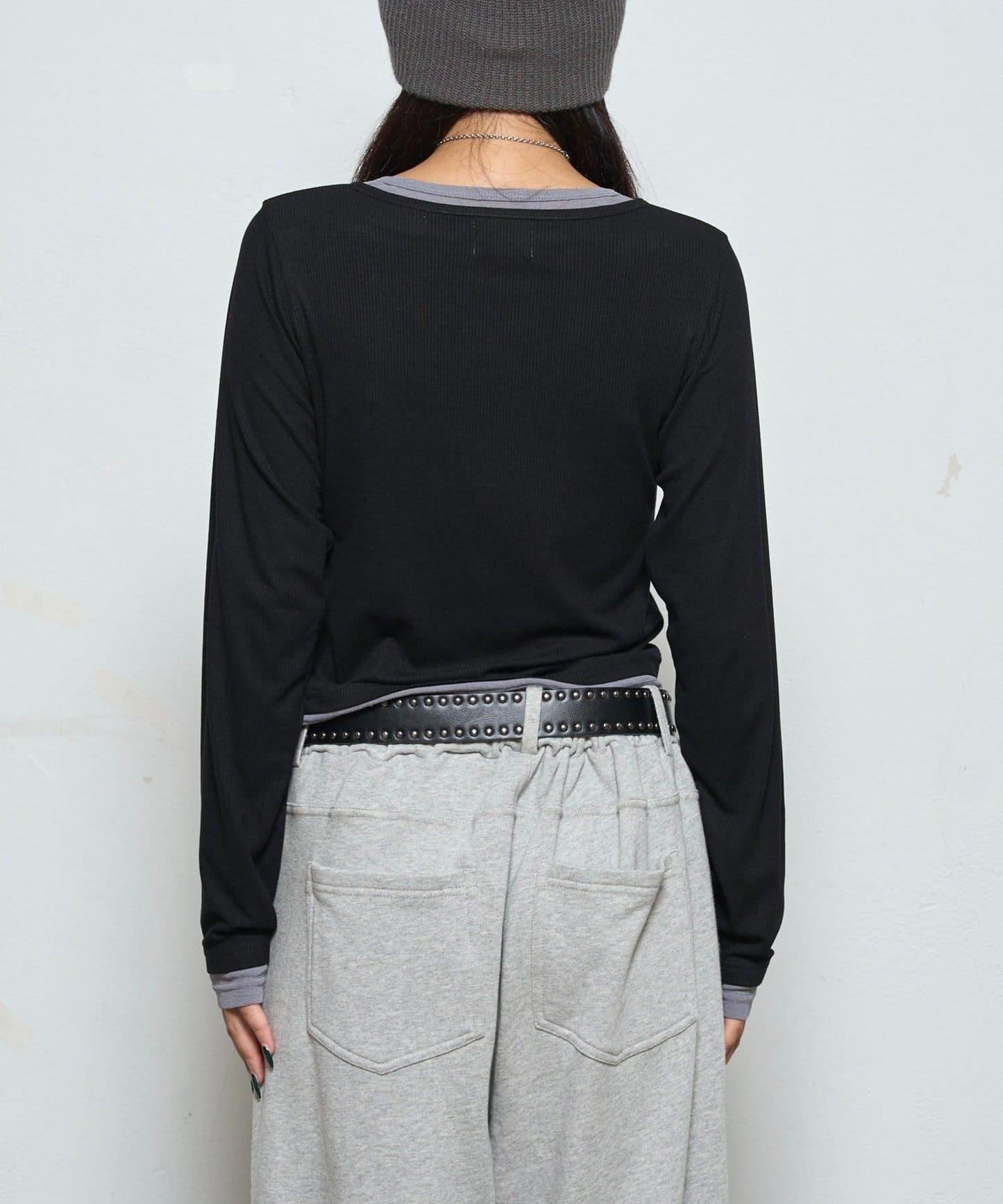 拼接亨利領上衣