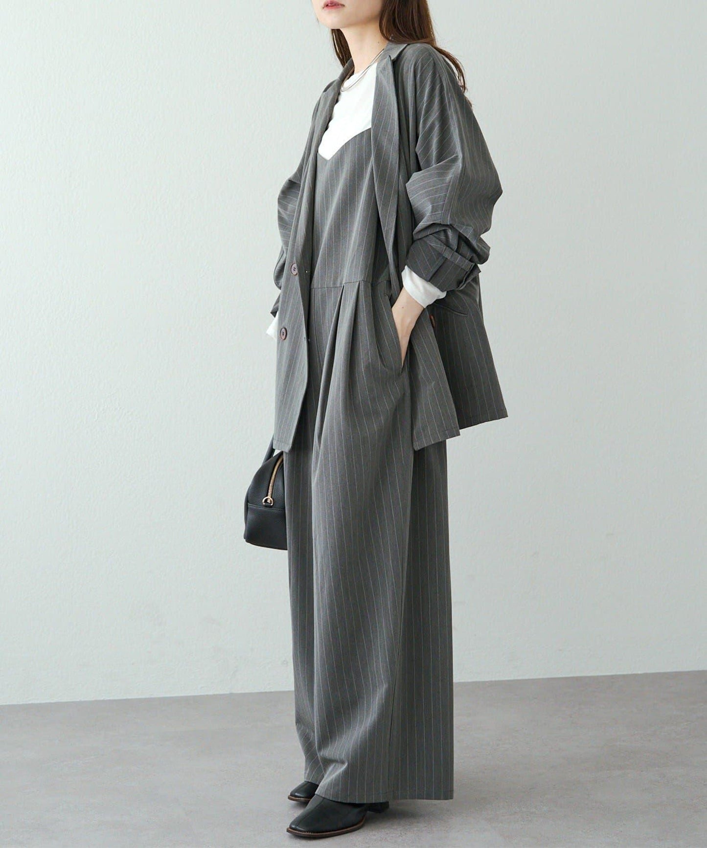 【套裝可搭配】雙褶彈力揹帶褲