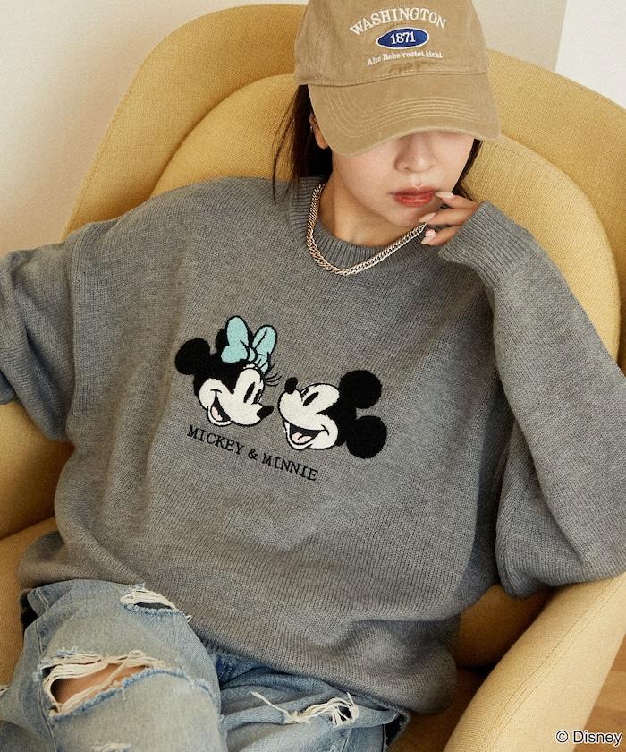 Mickey Mouse&Minnie Mouse/米老鼠&米妮/相良刺繡寬鬆針織衫