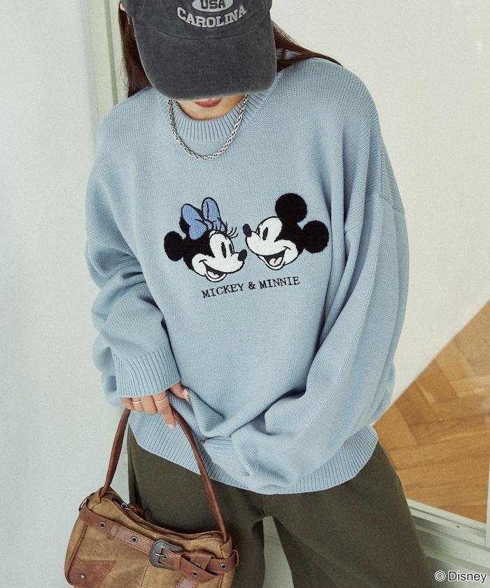 Mickey Mouse&Minnie Mouse/米老鼠&米妮/相良刺繡寬鬆針織衫