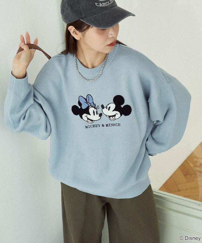 Mickey Mouse&Minnie Mouse/米老鼠&米妮/相良刺繡寬鬆針織衫