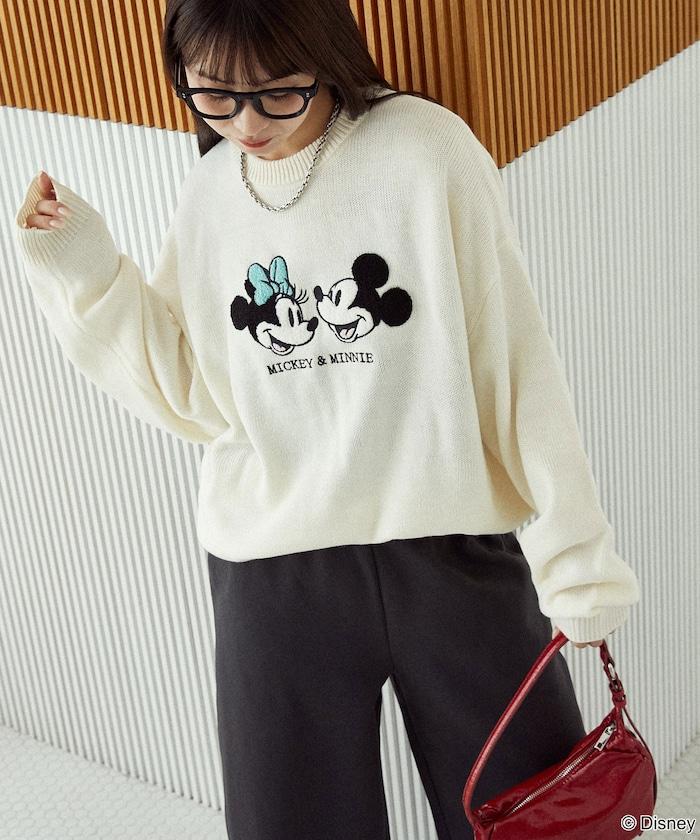 Mickey Mouse&Minnie Mouse/米老鼠&米妮/相良刺繡寬鬆針織衫