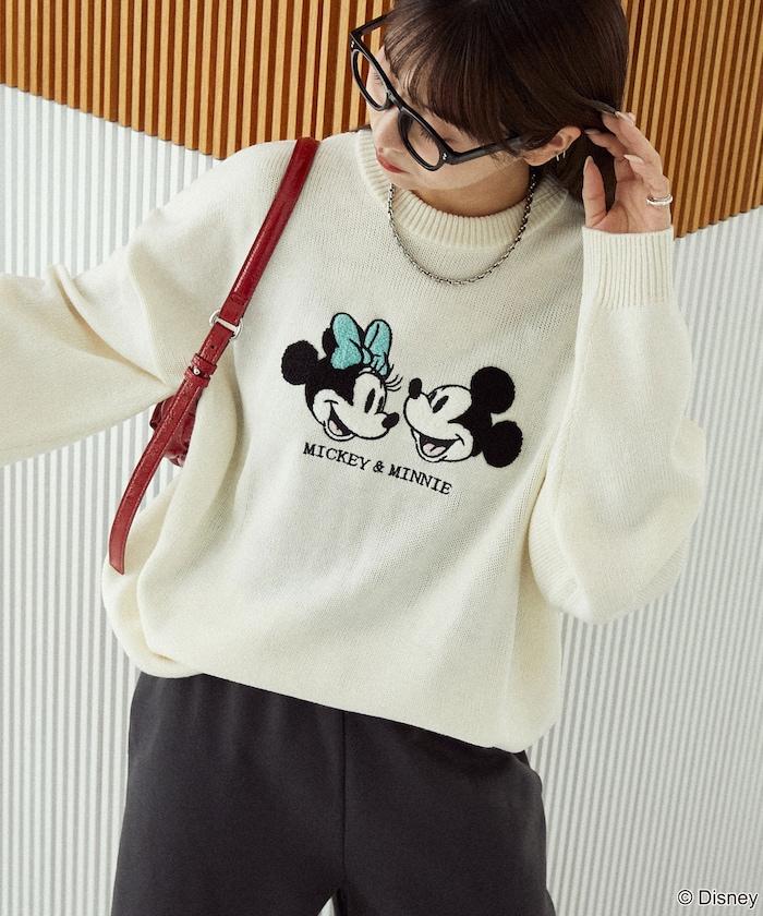 Mickey Mouse&Minnie Mouse/米老鼠&米妮/相良刺繡寬鬆針織衫