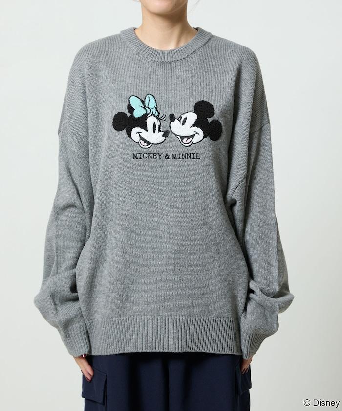 Mickey Mouse&Minnie Mouse/米老鼠&米妮/相良刺繡寬鬆針織衫