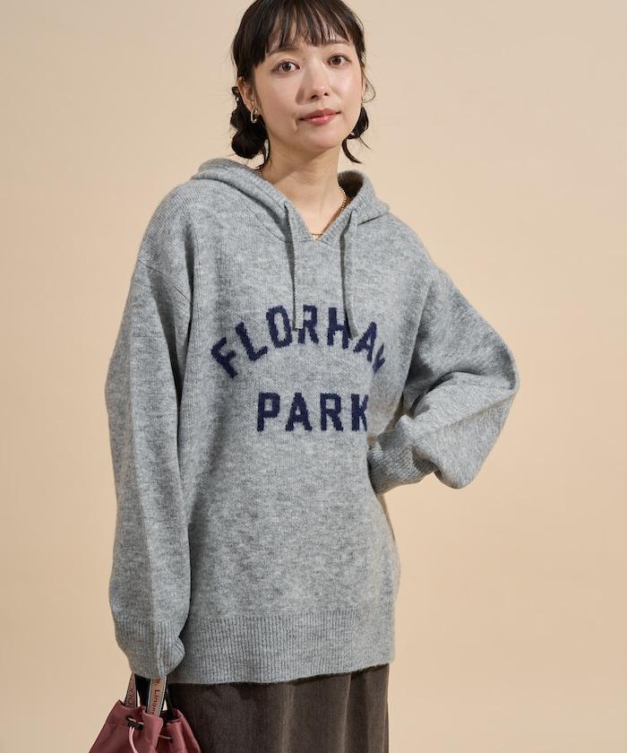提花大字母針織連帽衫