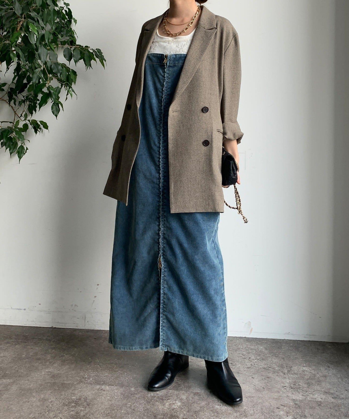 燈芯絨牛仔連衣裙
