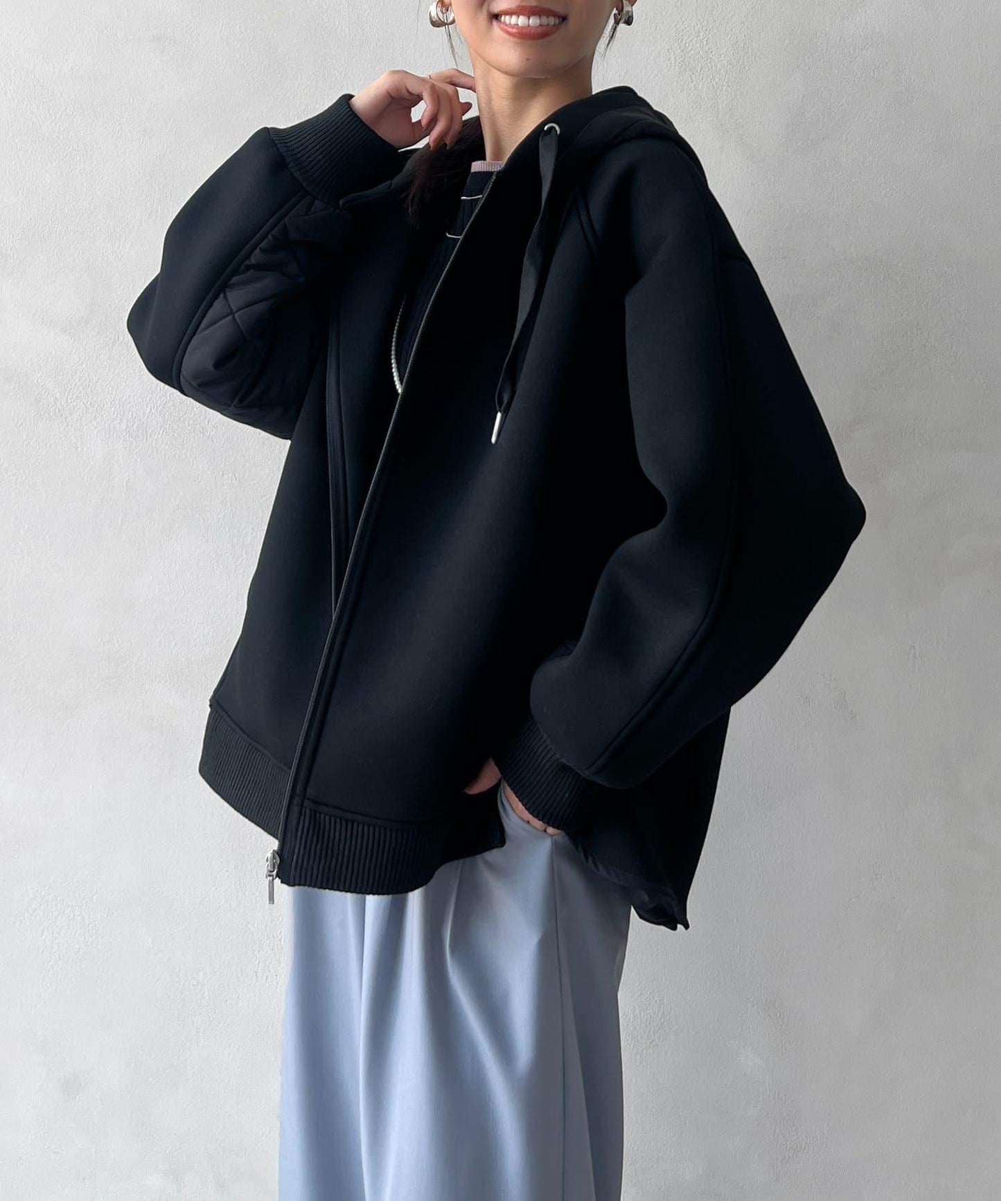 現代風格拼接棉服連帽夾克