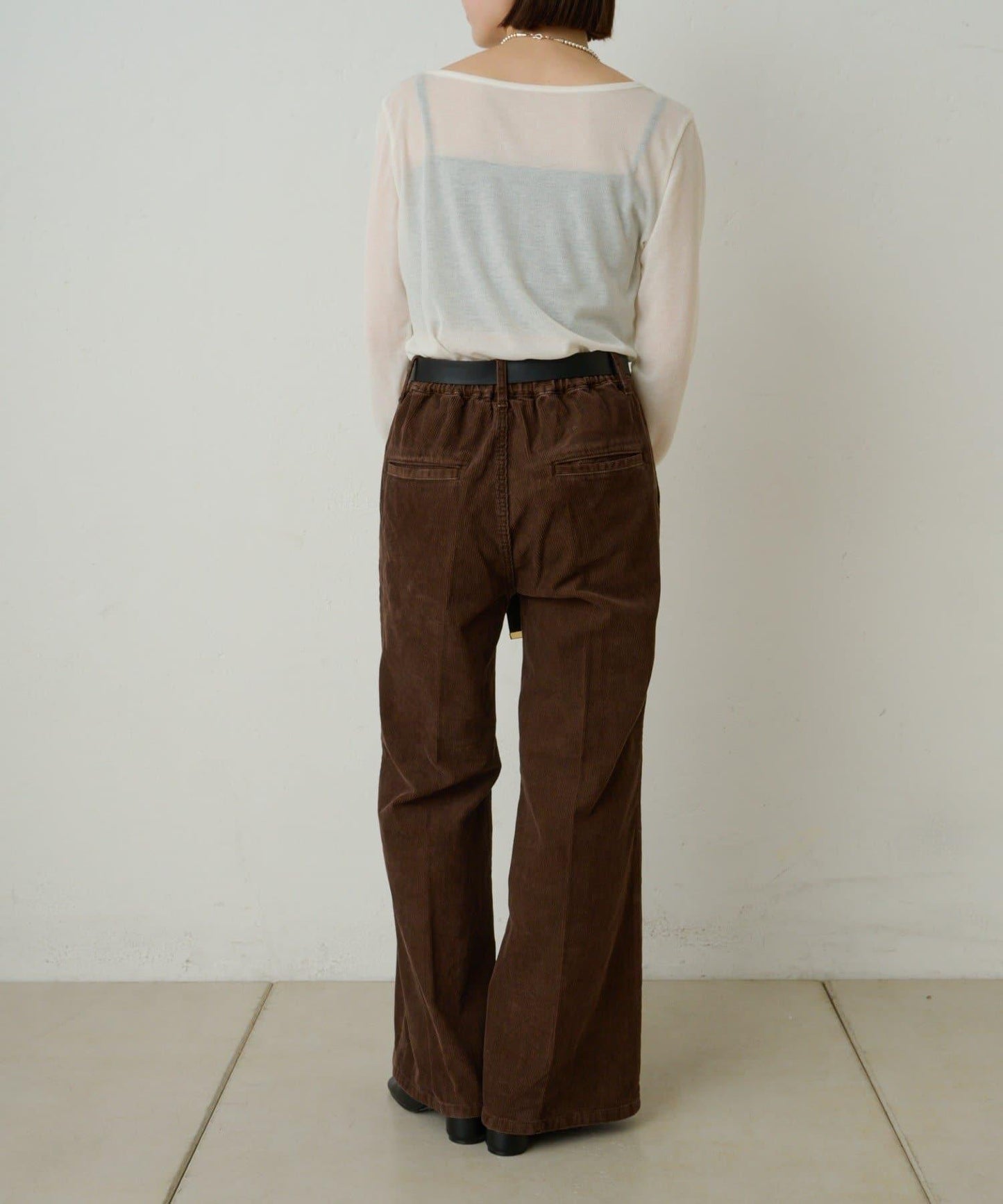 透視羅紋一字肩長袖T恤