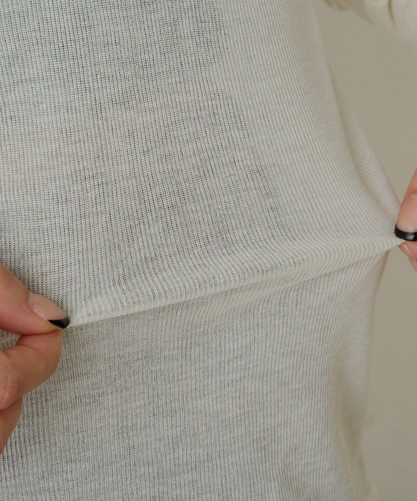 透視羅紋一字肩長袖T恤