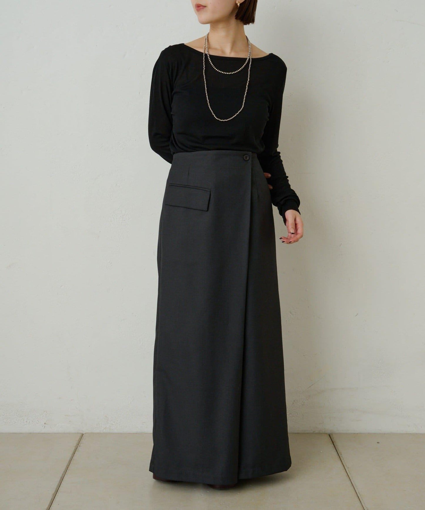 透視羅紋一字肩長袖T恤