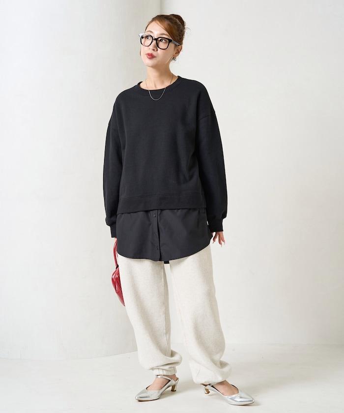 加絨衛衣拼接襯衫疊穿風格上衣