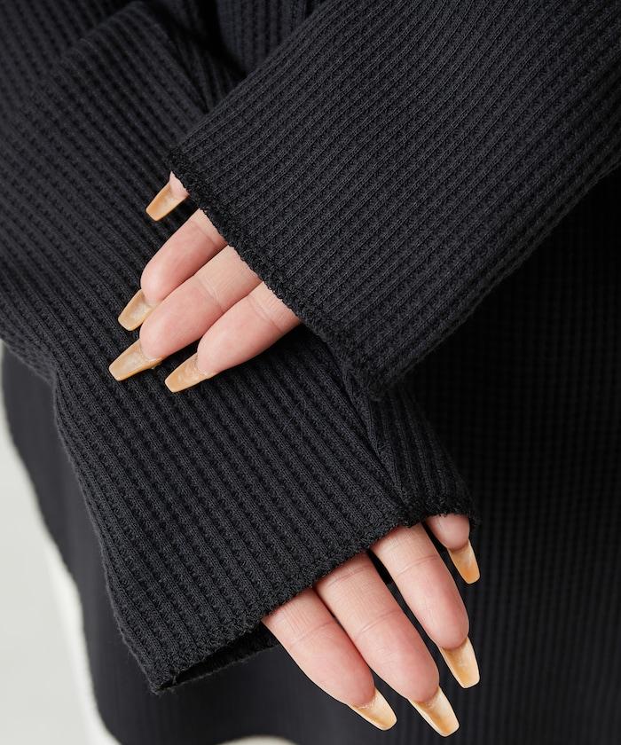 華夫格高領長款套頭衫