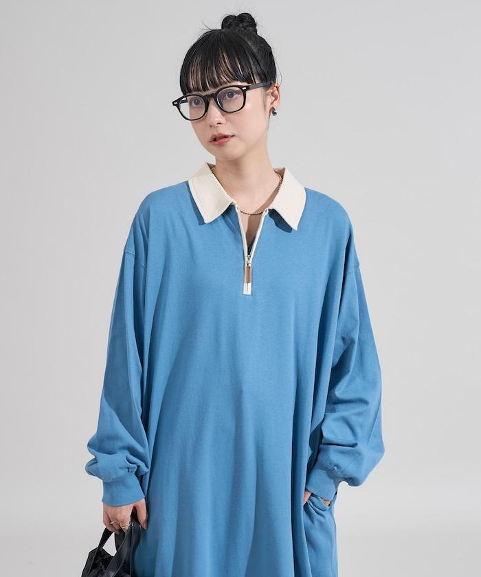拼色翻領POLO連衣裙
