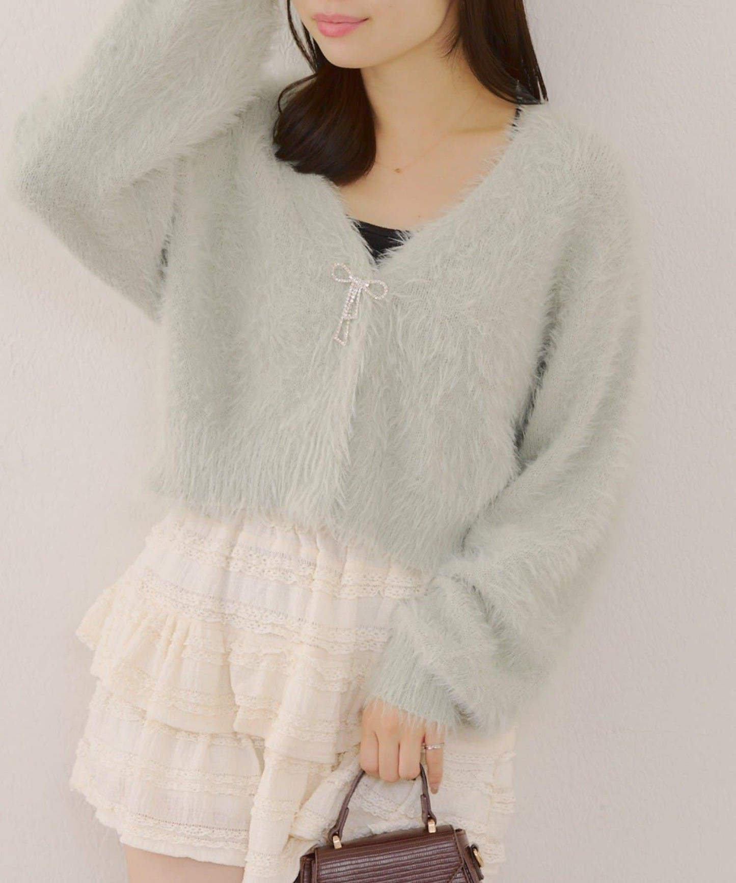 毛絨短款開衫