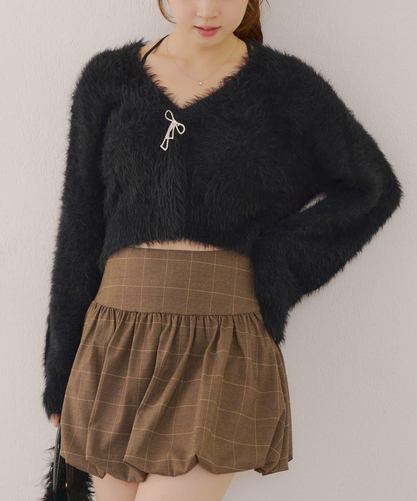 毛絨短款開衫