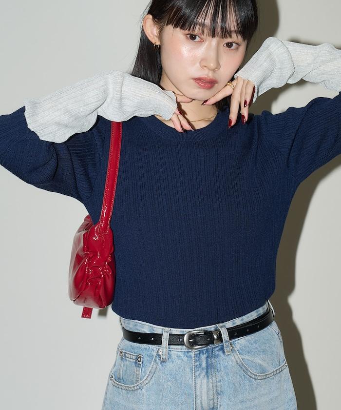 袖配色 リブニット トップス 限定展開