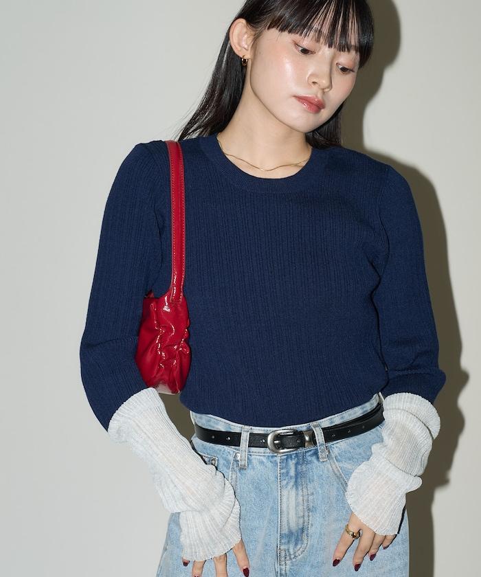 袖配色 リブニット トップス 限定展開