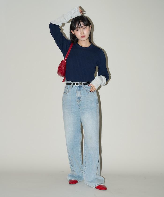 袖配色 リブニット トップス 限定展開