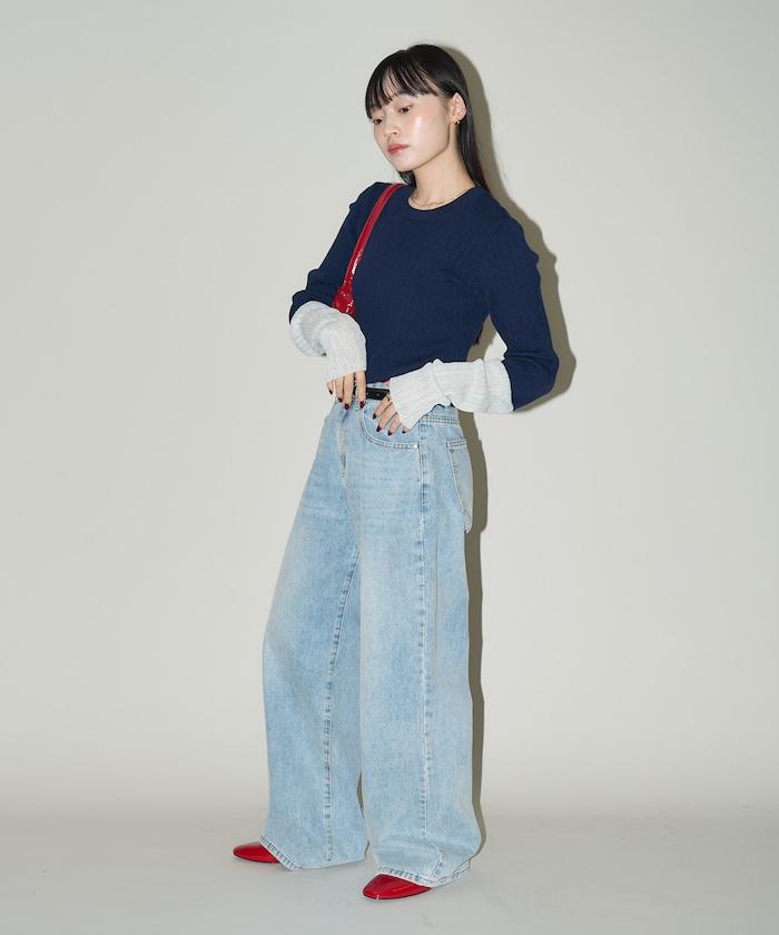 袖配色 リブニット トップス 限定展開