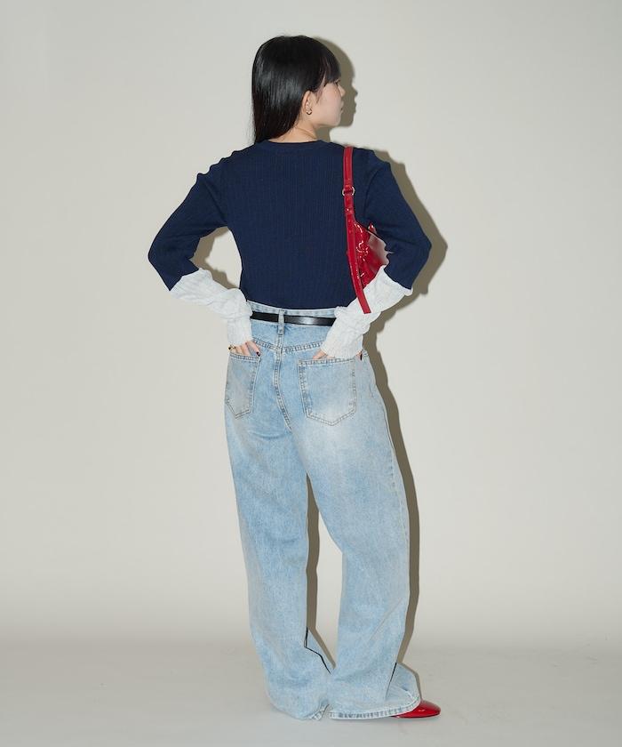 袖配色 リブニット トップス 限定展開