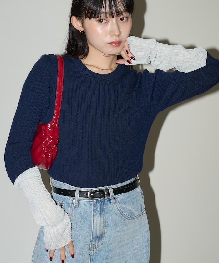 袖配色 リブニット トップス 限定展開