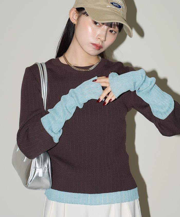 袖配色 リブニット トップス 限定展開